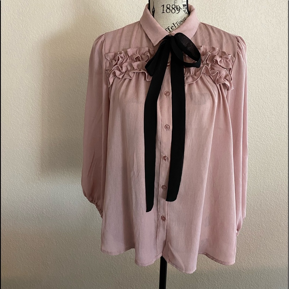 Crescent & Willow Mauve Blouse with Pussycat Bow